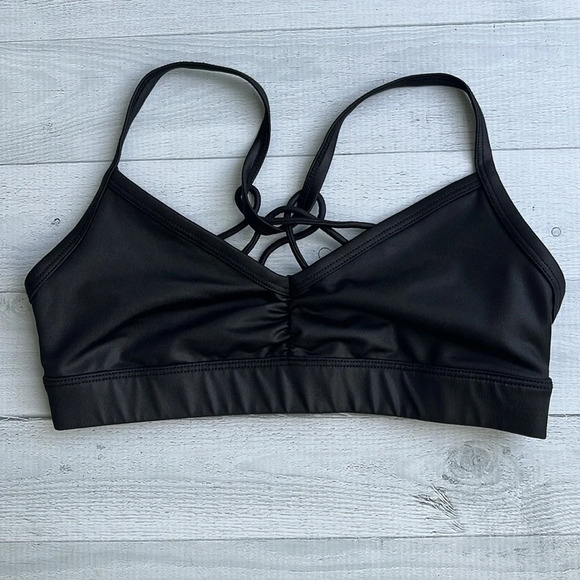 ALO Sunny Strappy Black Faux Leather Look Yoga Top XS - Picture 2 of 5